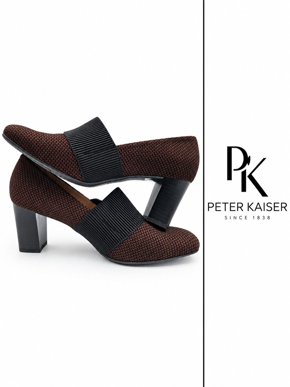Peter Kaiser Germany Knit Elastic Band Block Heel Pumps Brown Bronze UK 5 US 7-7